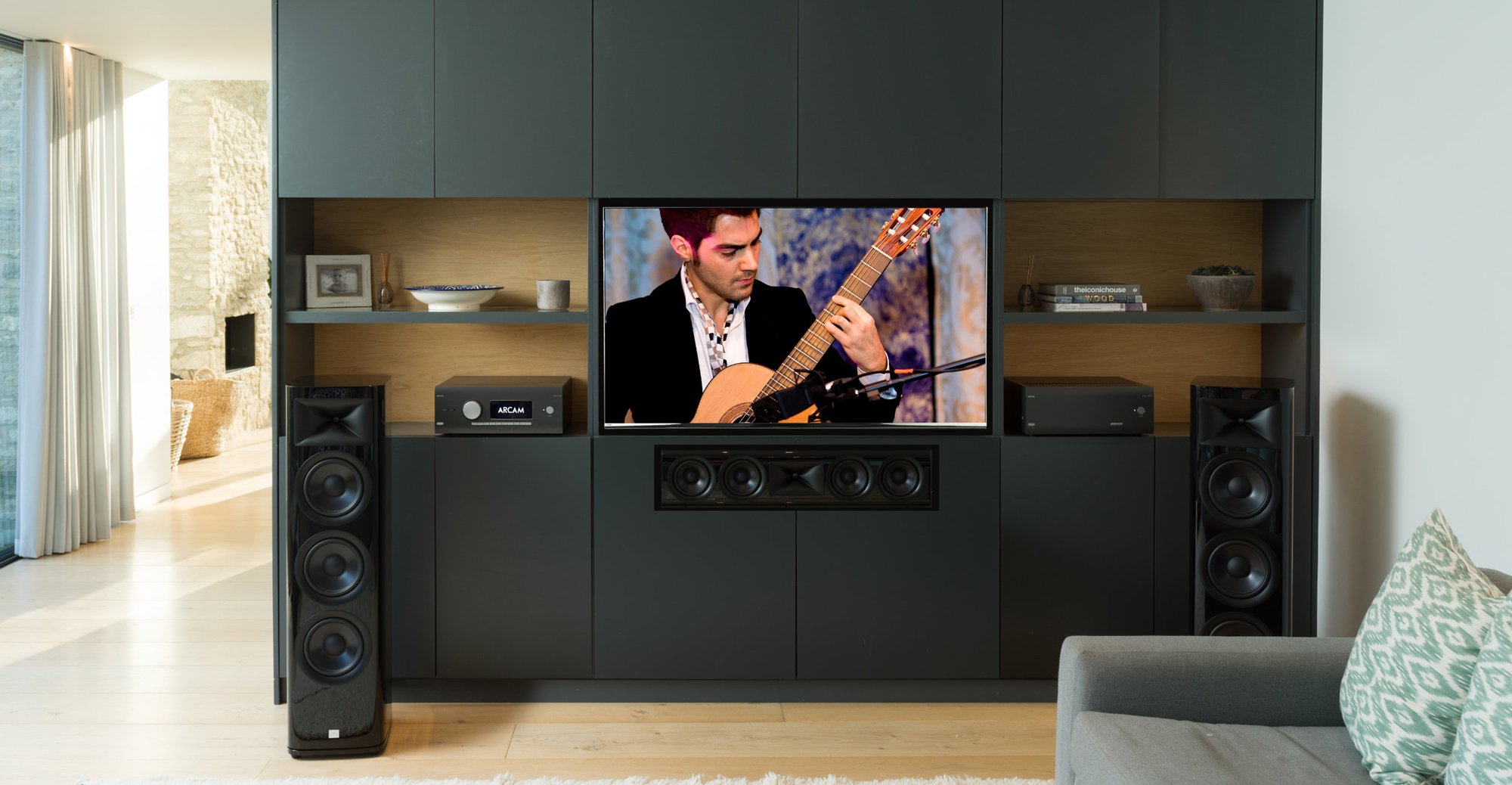 Wooden bar and game room with Crestron Technology